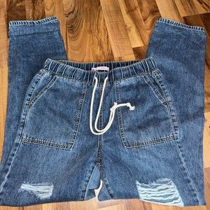 So Super High Rise Distressed Jogger Straight Leg Denim Pants Women's 5/27